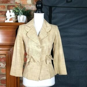 NEW NWT Zinc Tan Plaid Rosette Detail Blazer Jacket Size Small